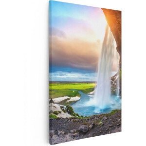 Artaza Canvas Schilderij Waterval - 80x120 cm - Groot - Wanddecoratie Natuur - Muurdecoratie IJsland - Schilderijen Op Canvas Landschap