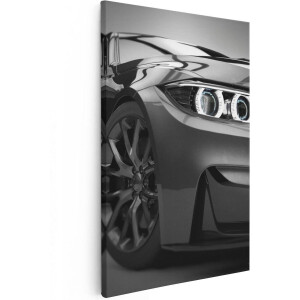 Artaza Canvas Schilderij Grijze Sportwagen Auto - Zwart Wit - 20x30 - Klein - Foto Op Canvas - Canvas Print