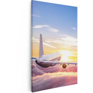 Artaza Canvas Schilderij Vliegtuig In De Wolken Bij Zonsondergang - 40x60 - Foto Op Canvas - Canvas Print