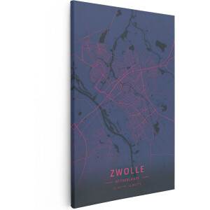 Artaza Canvas Schilderij Stadskaart Zwolle - 60x90 cm - Wanddecoratie Wereldkaart - Muurdecoratie Nederland - Schilderijen Op Canvas