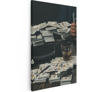 Artaza Canvas Schilderij Geld - 80x120 cm - Groot - Wanddecoratie Maffia - Muurdecoratie Whiskey - Kamer Accessoires Gangster
