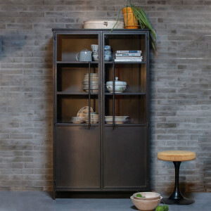 WOOOD Industriële Vitrinekast 'Exhibit' 170 x 99cm, kleur Zwart