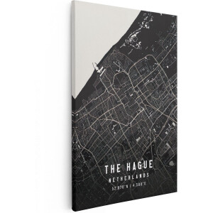 Artaza Canvas Schilderij Stadskaart Den Haag in het Zwart - 40x60 - Poster Foto op Canvas - Canvas Print
