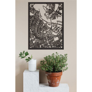 Houten Stadskaart Amsterdam Zwart Mdf 50x70cm Wanddecoratie Voor Aan De Muur City Shapes