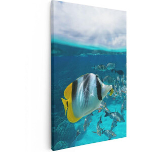 Artaza Canvas Schilderij Zwerm Gele Vissen in het Water - 20x30 - Klein - Foto Op Canvas - Canvas Print