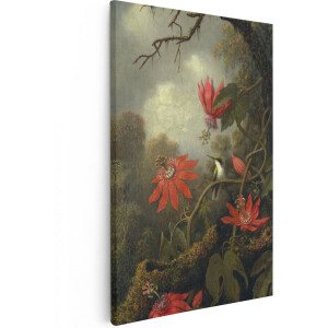 Artaza Canvas Schilderij Kolibrie - 60x90 cm - Wanddecoratie Vogels - Muurdecoratie Bloemen - Botanisch Schilderij