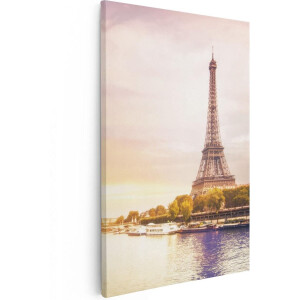 Artaza Canvas Schilderij Parijs - 40x60 cm - Wanddecoratie Eiffeltoren - Muurdecoratie Zonsondergang - Schilderijen Op Canvas