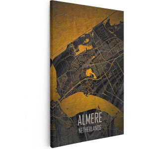 Artaza Canvas Schilderij Stadskaart Almere in het Goud en Zwart - 20x30 cm - Klein - Wanddecoratie Woonkamer - Schilderijen - Muurdecoratie