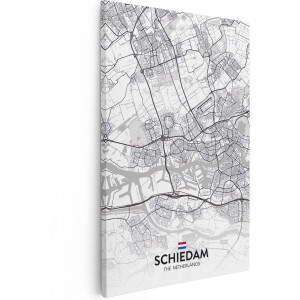 Artaza Canvas Schilderij Stadskaart Schiedam in het Wit - 40x60 cm - Wanddecoratie Slaapkamer - Poster Schilderijen - Muurdecoratie
