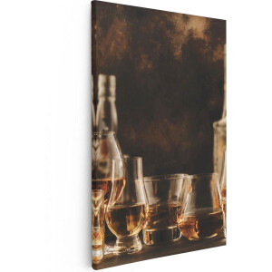 Artaza Canvas Schilderij Glazen met Sterke Drank - Flessen - 20x30 - Klein - Foto Op Canvas - Canvas Print