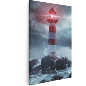 Artaza Canvas Schilderij Vuurtoren tijdens een Storm - 40x60 - Poster Foto op Canvas - Canvas Print