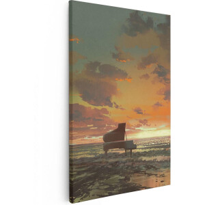 Artaza Canvas Schilderij Piano Zonsondergang - 60x90 cm - Wanddecoratie Strand - Muurdecoratie Zee - Schilderijen Op Canvas