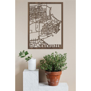 Houten Stadskaart Enkhuizen Notenhout 100x75cm Wanddecoratie Voor Aan De Muur City Shapes