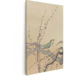 Artaza Canvas Schilderij Zangvogel en Pruimenbloesem - Ohara Koson - 40x60 cm - Wanddecoratie Slaapkamer - Poster Schilderijen - Muurdecoratie