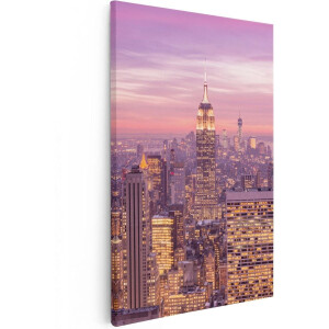 Artaza Canvas Schilderij New York Skyline Met Lichten Bij Zonsondergang - 40x60 - Foto Op Canvas - Canvas Print