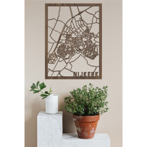 Houten Stadskaart Nijkerk Notenhout 50x70cm Wanddecoratie Voor Aan De Muur City Shapes