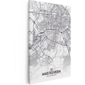 Artaza Canvas Schilderij Stadskaart Amstelveen - 40x60 cm - Wanddecoratie Landkaart - Muurdecoratie Nederland - Schilderijen Op Canvas