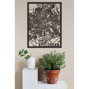 Houten Stadskaart Apeldoorn Zwart Mdf 100x75cm Wanddecoratie Voor Aan De Muur City Shapes
