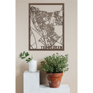 Houten Stadskaart Terneuzen Notenhout 50x70cm Wanddecoratie Voor Aan De Muur City Shapes