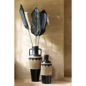 J-Line vaas Motief + Handvaten - terracotta/gras - zwart/naturel - 100 cm hoog