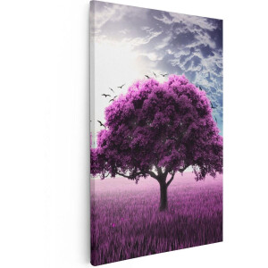 Artaza Canvas Schilderij Boom - 80x120 cm - Groot - Wanddecoratie Landschap - Muurdecoratie Natuur - Schilderijen Woonkamer - Paars