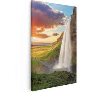 Artaza Canvas Schilderij Waterval In IJsland Met Zonsondergang - 40x60 - Foto Op Canvas - Canvas Print