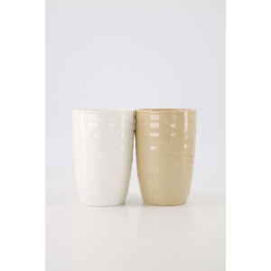 Zusss Cadeauset 2 Mokken L Met Reliëf Hartjes Zand/Wit - Verjaardag - Cadeau Dames Keramiek Wit / Zand
