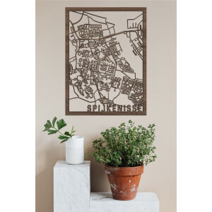 Houten Stadskaart Spijkenisse Notenhout 100x75cm Wanddecoratie Voor Aan De Muur City Shapes