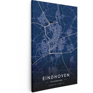 Artaza Canvas Schilderij Stadskaart Eindhoven in het Blauw - 40x60 cm - Wanddecoratie Slaapkamer - Poster Schilderijen - Muurdecoratie