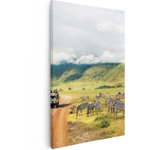 Artaza Canvas Schilderij Safari Auto tussen de Zebra's - 20x30 - Klein - Foto Op Canvas - Canvas Print