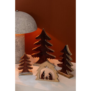 J-Line decoratie Kerststal in Huis - hout - naturel/bruin - small