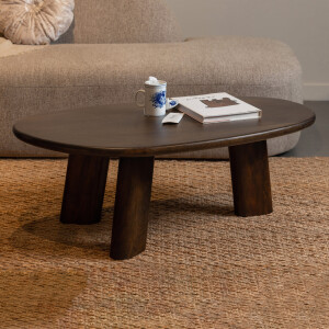 WOOOD Organische Salontafel 'Roundly' Mangohout, 110 x 60cm, kleur Walnoot