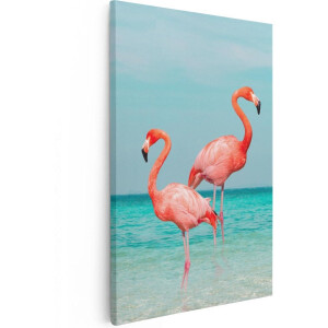 Artaza Canvas Schilderij Flamingo - 80x120 cm - Groot - Wanddecoratie Strand - Muurdecoratie Zee - Decoratie Tropisch