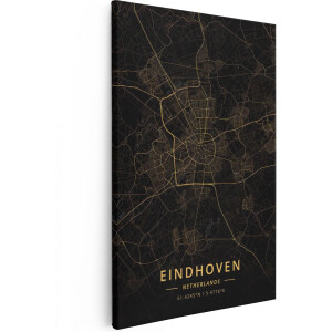 Artaza Canvas Schilderij Stadskaart Eindhoven in het Goud en Zwart - 60x90 cm - Wanddecoratie Woonkamer - Schilderijen - Muurdecoratie