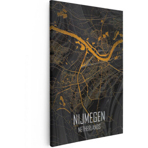 Artaza Canvas Schilderij Stadskaart Nijmegen in het Zwart en Goud - 80x120 - Groot - Muurdecoratie - Canvas Print