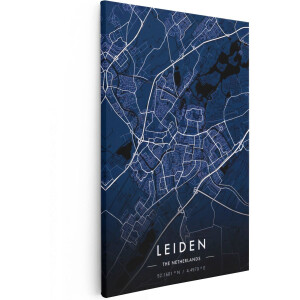 Artaza Canvas Schilderij Stadskaart Leiden in het Blauw - 80x120 - Groot - Muurdecoratie - Canvas Print
