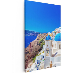 Artaza Canvas Schilderij Griekenland - 80x120 cm - Groot - Wanddecoratie Zee - Muurdecoratie Santorini - Schilderijen Op Canvas Kust