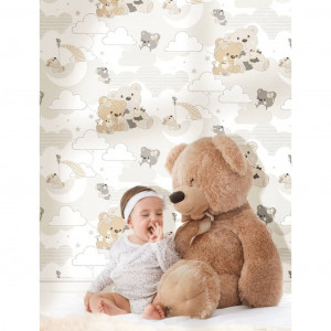 Noordwand Behang Mondo baby Hug Bears grijs en beige