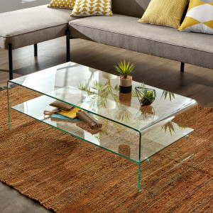 LaForma Glazen Salontafel 'Burano' met onderplank, 110 x 55 cm