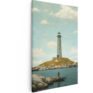 Artaza Canvas Schilderij Man kijkt naar een Vuurtoren - 80x120 - Groot - Foto Op Canvas - Wanddecoratie Woonkamer