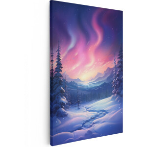 Artaza Canvas Schilderij Winter Landschap met het Poollicht - 40x60 - Foto Op Canvas - Canvas Print