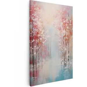 Artaza Canvas Schilderij Wintersbos - met Rode Bladeren Bomen - 20x30 - Klein - Foto Op Canvas - Canvas Print