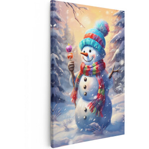 Artaza Canvas Schilderij Winterlandschap - 20x30 cm - Klein - Wanddecoratie Sneeuwpop - Muurdecoratie Bos - Schilderijen Op Canvas