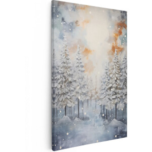 Artaza Canvas Schilderij Winterlandschap - 40x60 cm - Wanddecoratie Bos - Muurdecoratie Bomen - Schilderijen Op Canvas Sneeuw