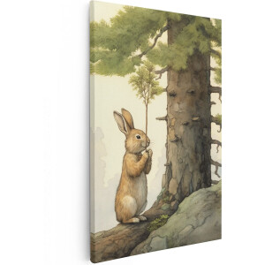 Artaza Canvas Schilderij Konijn Knaagt bij een Boom - 80x120 - Groot - Foto Op Canvas - Wanddecoratie Woonkamer