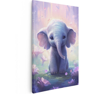 Artaza Canvas Schilderij Baby Olifant in Magie - 80x120 - Groot - Foto Op Canvas - Wanddecoratie Woonkamer