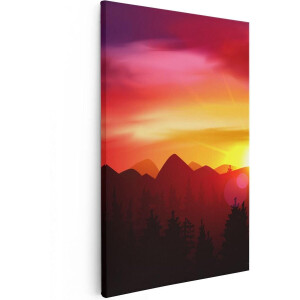 Artaza Canvas Schilderij Bergen - 20x30 cm - Klein - Wanddecoratie Zonsondergang - Muurdecoratie Landschap - Kamer Accessoires Bos