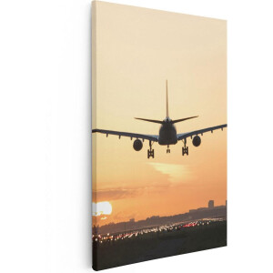 Artaza Canvas Schilderij Vliegtuig Landt Tijdens Zonsondergang - 20x30 - Klein - Foto Op Canvas - Canvas Print