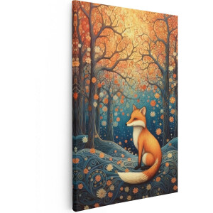 Artaza Canvas Schilderij Vos - 40x60 cm - Wanddecoratie Bos - Muurdecoratie Herfst - Abstract Schilderij Boom