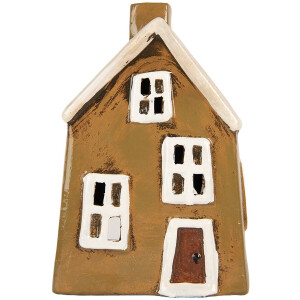 Clayre & Eef Waxinelichthouder Huis 12x8x18 cm Bruin Keramiek
